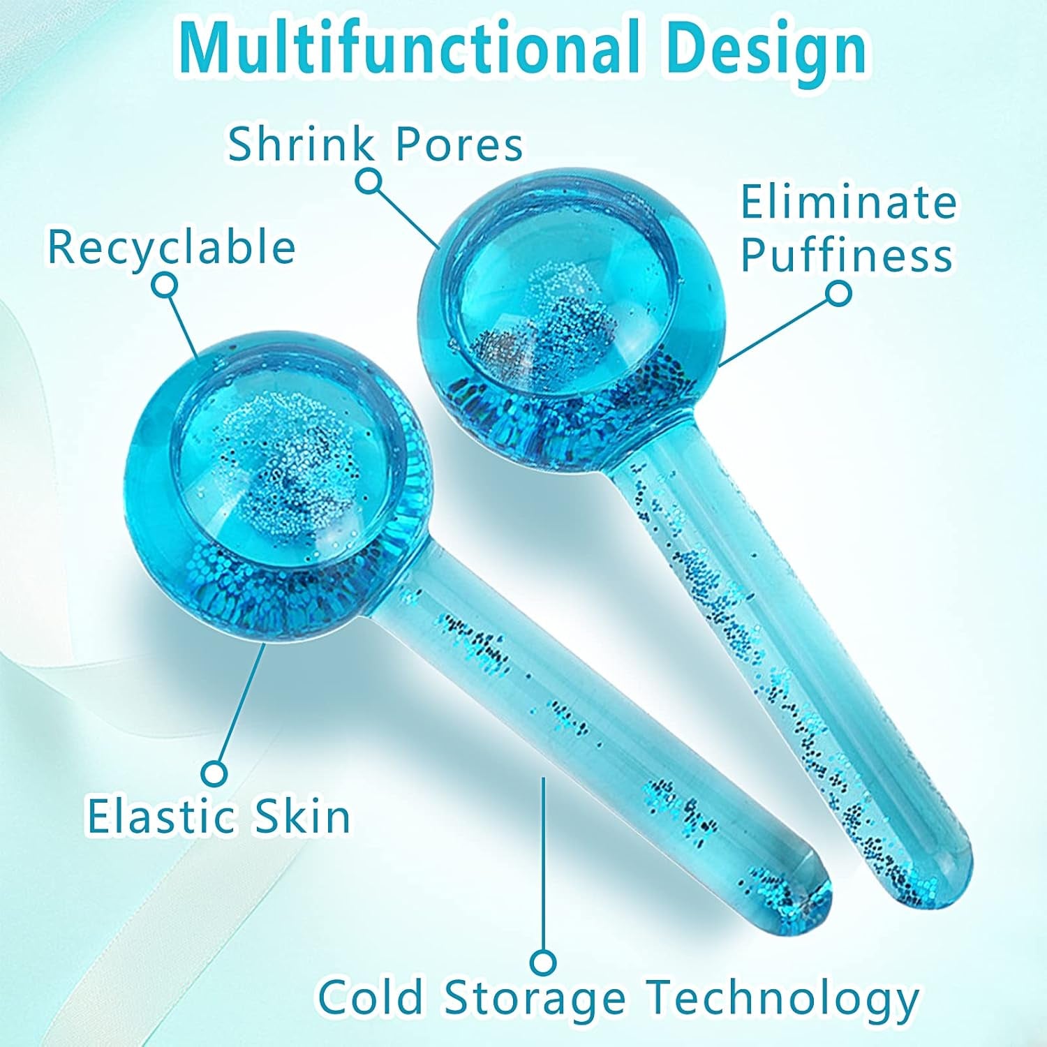 2Pcs Facial Ice Globes, Massaggio Ice Cool Roller Ball, Ice Roller Ball, Massage Ice Ball Skin Care Tool, per Tonificano La Pelle, Riducono Il Gonfiore E Le Occhiaie (Blu)