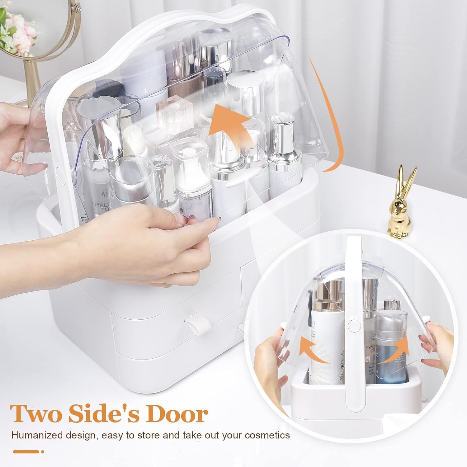 ® Organizer Trucchi Con Coperchio Organizer Bagno Impermeabili Portatrucchi Organizzatore Con 3 Cassetti Grande Capacità, Adatti E Rossetto, Smalto, Profumo, Bianco