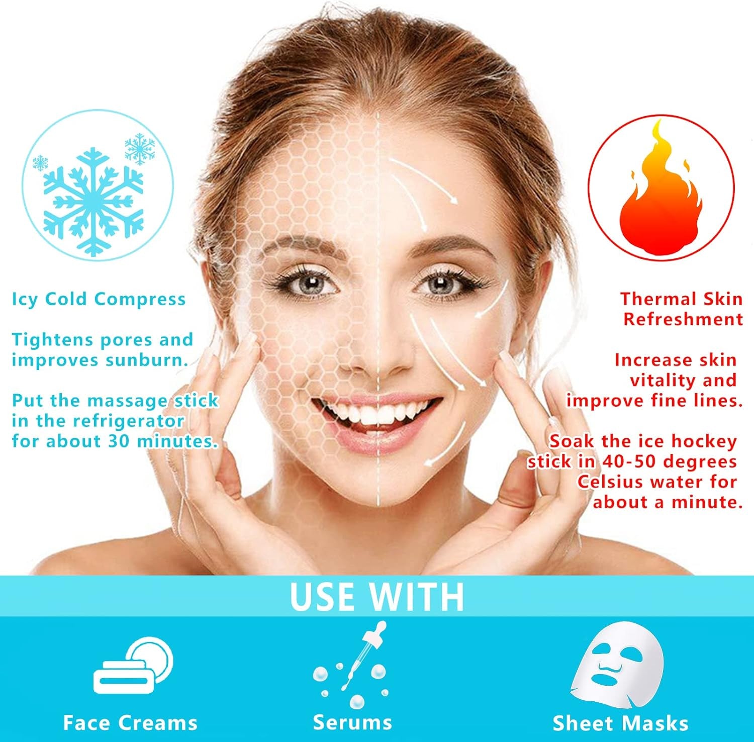 2Pcs Facial Ice Globes, Massaggio Ice Cool Roller Ball, Ice Roller Ball, Massage Ice Ball Skin Care Tool, per Tonificano La Pelle, Riducono Il Gonfiore E Le Occhiaie (Blu)