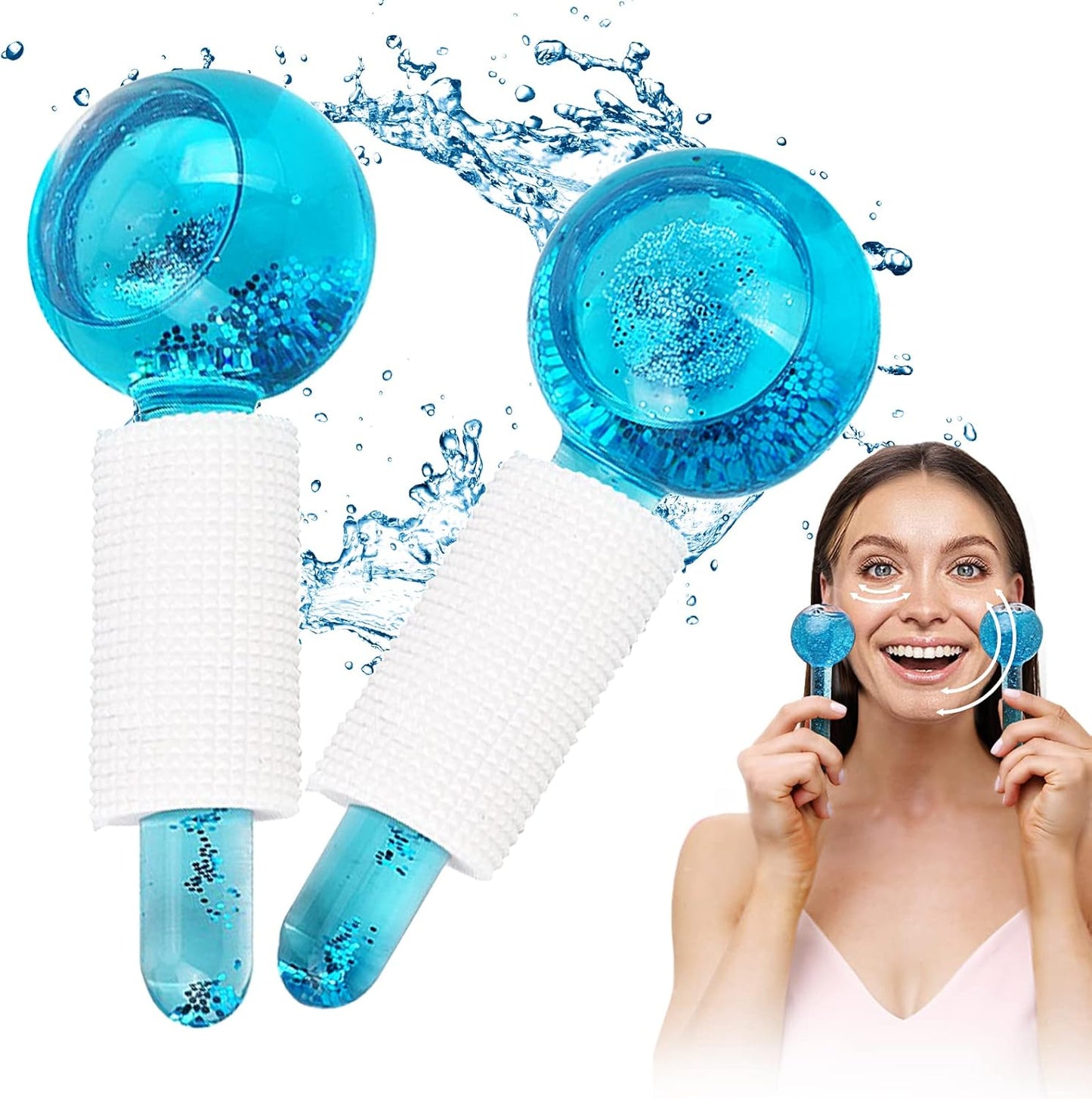 2Pcs Facial Ice Globes, Massaggio Ice Cool Roller Ball, Ice Roller Ball, Massage Ice Ball Skin Care Tool, per Tonificano La Pelle, Riducono Il Gonfiore E Le Occhiaie (Blu)